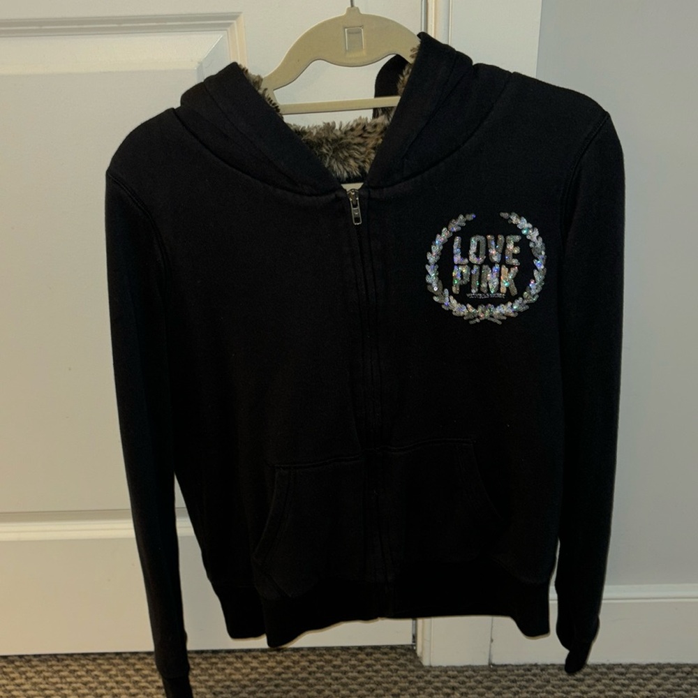 PINK Victoria secret fur lined sweat jacket